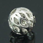 Brass Filigree Beads, Filigree Ball, Round, Platinum Color, 7x8mm, Hole: 3mm(KK-C2988-N)