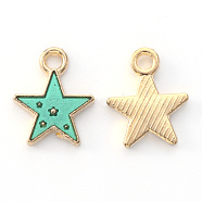 Alloy Enamel Charms, Star, Light Gold, Spring Green, 12x10x2mm, Hole: 1.6mm(ENAM-S121-028B)