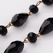 Handmade Glass Beads Chains, Unwelded, for Necklaces or Bracelets Making, with Antique Bronze Iron Findings, Black, about 1m/strand, 39.37 inch(X-AJEW-JB00226-02)