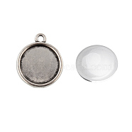 Pendant Making Sets, with Alloy Pendant Cabochon Settings and Glass Cabochons, Flat Round, Antique Silver, Tray: 14mm, 20x17x2mm, Hole: 1.5mm, 13.5~14x4mm(DIY-X0288-36AS)