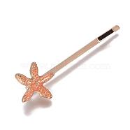 Iron Hair Clip, with Shell, Enamel and Alloy Findings, Starfish, Orange, 54.5~55x2mm(PHAR-TAC0003-05B)
