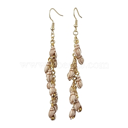 Alloy Dangle Earrings, Acrylic Shell Shape Cluster Earrings, Golden, 87mm(EJEW-JE05720)