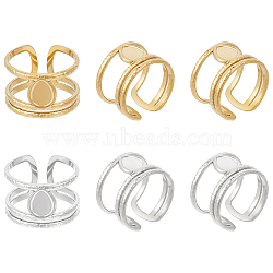 6Pcs 2 Colors 304 Stainless Steel Open Cuff Ring Components, Bezel Cup Ring Settings, Teardrop, Real Gold Plated & Stainless Steel Color, US Size 7(17.3mm), Tray: 7x5mm, 3Pcs/color(STAS-UN0056-76)