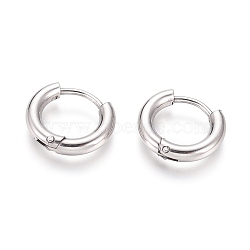 Tarnish Resistant 202 Stainless Steel Huggie Hoop Earrings, Hypoallergenic Earrings, with 316 Surgical Stainless Steel Pin, Stainless Steel Color, 10 Gauge, 12~13x2.5mm, Pin: 1mm(A-EJEW-F111B-13mm-P)