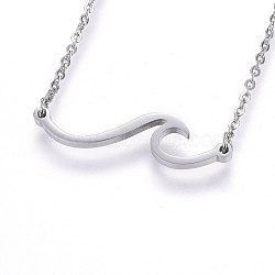 Non-Tarnish 304 Stainless Steel Pendant Necklaces, with Cable Chains and Lobster Claw Clasps, Wave, Stainless Steel Color, 18.11 inch(46cm), 1.5mm(NJEW-H491-17P)