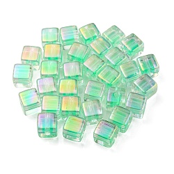 UV Plating Transparent Acrylic European Beads, Large Hole Beads, Cube, Spring Green, 13.5x13.5x13.5mm, Hole: 4mm(OACR-F004-10E)