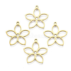 201 Stainless Steel Pendants, Flower, Real 18K Gold Plated, 26x25x1.5mm, Hole: 1.4mm(STAS-N098-049LG)