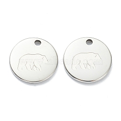 304 Stainless Steel Charms, Flat Round with Bear, Stainless Steel Color, 11.5x1mm, Hole: 1.5mm(X-STAS-P280-11P)
