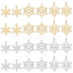 24Pcs 3 Style 201 Stainless Steel Snowflake Pendants, Golden & Stainless Steel Color, 23~26x18~21.5x1mm, Hole: 1.4~3mm, 8pcs/style(STAS-DC0004-17)
