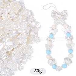 50G Acrylic Pearly Lustre Beads, Mixed Shapes, White, 11.5~25x8~25x2~6mm, Hole: 1~2mm(OACR-YW0002-63A)
