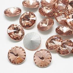 Pointed Back Glass Rhinestone Cabochons, Rivoli Rhinestone, Back Plated, Faceted, Cone, Vintage Rose, 14x7mm(X-RGLA-T086-14mm-08)