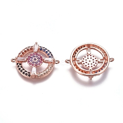 Brass Micro Pave Cubic Zirconia Links connectors, Compass, Rose Gold, 17x21.2x4mm, Hole: 1mm(ZIRC-K081-18RG)