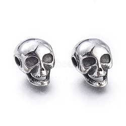 Halloween 304 Stainless Steel Beads, Skull Head, Antique Silver, 12x8.5x9mm, Hole: 1.8mm(STAS-M274-094AS)