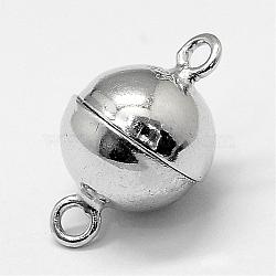 925 Sterling Silver Magnetic Clasps, Round, Platinum, 13.5x8mm, Hole: 1.6mm(STER-A102-011P-8mm)