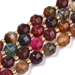 Natural Agate Beads Strands, Faceted, with Seed Beads, Dyed, Round, Colorful, 8x7.5mm, Hole: 1.2mm, Beads: 3.5x2mm, about 34pcs/strand, 15.35 inch(39cm)(G-T131-82A-06)