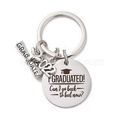 Non-Tarnish Graduation Theme 201 Stainless Steel Keychain Clasps, Flat Round with 2022 & Diploma, Word, 52mm(STAS-I185-01H)