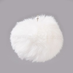 Handmade Faux Rabbit Fur Pom Pom Ball Covered Pendants, Fuzzy Bunny Hair Balls, with Elastic Fiber, White, 55~74mm, Hole: 5mm(WOVE-F020-A19)