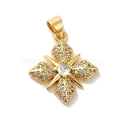 Rack Plating Brass Micro Pave Clear Cubic Zirconia Pendants, Long-Lasting Plated, Cadmium Free & Lead Free, Flower, Real 18K Gold Plated, 21x18.5x3.5mm, Hole: 4x3mm(KK-C047-16G)