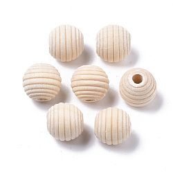 Unfinished Natural Wood Beads, Beehive Beads, Bleach, Undyed, Round, Old Lace, 15mm, Hole: 4mm(WOOD-R266-05)