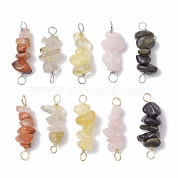 10Pcs 5 Styles Constellation Natural Gold Rutilated Quartz & South Red Agate & Citrine & Golden Sheen Obsidian & Rose Quartz Copper Wire Wrapped Chip Beaded Connector Charms, Platinum & Golden, Cancer, 29~33x7.5~11x7.5~11mm, Hole: 2.5~3mm, 2pcs/style(PALLOY-JF02905-06)