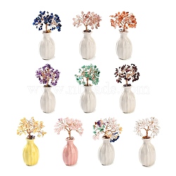 Natural Mixed Stone Chips Money Tree Decorations, Porcelain Vase Base with Copper Wire Feng Shui Energy Stone Gift for Home Office Desktop Decoration, 48~62x140mm(DJEW-C016-01)