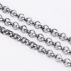 Iron Rolo Chains, Belcher Chain, with Spool, Unwelded, Lead Free, Gunmetal, Size: Chain: about 2.5mm in diameter, 1mm thick, about 32.8 Feet(10m)/roll(X-CH-S067-B-LF)