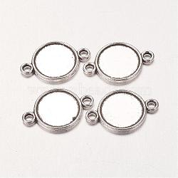 Alloy Cabochon Connector Settings, Lead Free and Cadmium Free, Flat Round, Antique Silver, 18x12x2mm, Tray: 10mm, Hole: 2mm(PALLOY-A13117-AS-RS)