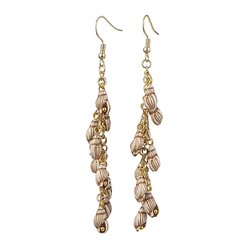 Alloy Dangle Earrings, Acrylic Shell Shape Cluster Earrings, Golden, 87mm