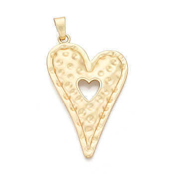 Rack Plating Alloy Big Pendants, Heart, Cadmium Free & Lead Free, Matte Gold Color, 89x55x5mm, Hole: 11.5x5mm