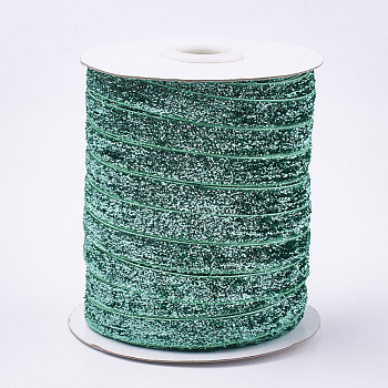 Glitter Sparkle Ribbon, Polyester & Nylon Ribbon, Medium Sea Green, 3/8 inch(9.5~10mm), about 50yards/roll(45.72m/roll)