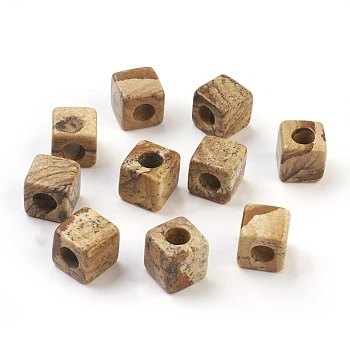 Natural Picture Jasper European Beads, Large Hole Beads, Cube, 10x10x10mm, Hole: 4.5~5mm