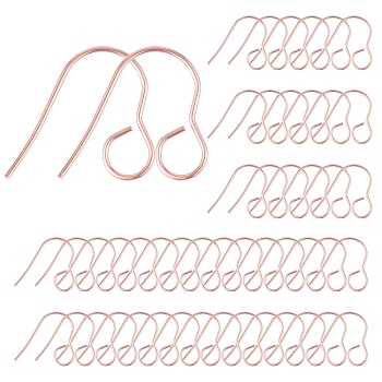 100Pcs 316 Stainless Steel Hypoallergenic French Earring Hooks, Flat Earring Hooks, Ear Wire, with Horizontal Loop, Rose Gold, 18mm, Hole: 4.6mm, 20 Gauge, Pin: 0.8mm