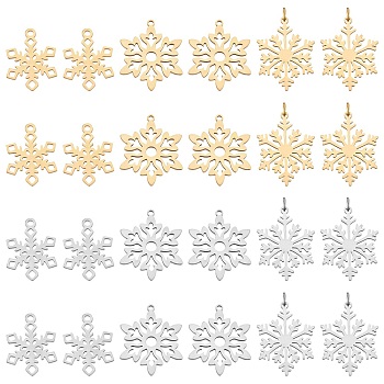 24Pcs 3 Style 201 Stainless Steel Snowflake Pendants, Golden & Stainless Steel Color, 23~26x18~21.5x1mm, Hole: 1.4~3mm, 8pcs/style