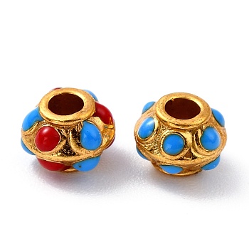 Alloy Enamel Beads, Long-Lasting Plated, Rondelle, Real 18K Gold Plated, Mixed Color, 7.5x5.5mm, Hole: 3mm