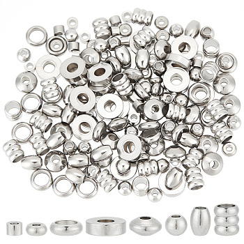304 Stainless Steel Spacer Beads, Mixed Shapes, Stainless Steel Color, 6.8x5.2x1.1cm, 160pcs/box