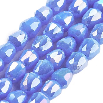 Electroplate Glass Beads Strands, Faceted, Bell, Royal Blue, 4x3.5~4mm, Hole: 1mm, about 98pcs/strand, 13.70''(34.8cm)