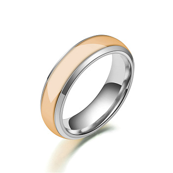 Luminous 304 Stainless Steel Flat Plain Band Finger Ring, Glow In The Dark Jewelry for Men Women, Orange, US Size 9(18.9mm)