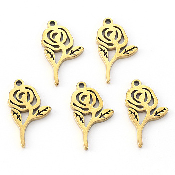 PVD Vacuum Plating 304 Stainless Steel Pendants, Laser Cut, Rose, for Valentine's Day, Real 18K Gold Plated, 16x9x1mm, Hole: 1mm