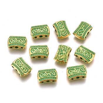 Tibetan Style Alloy Chandelier Components Links, Lead Free & Cadmium Free, Rectangle, Green, Golden, 11x7.5x4mm, Hole: 1.2mm and 1.8mm