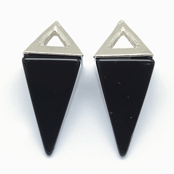 Natural Obsidian Pendants, with Alloy Findings, Triangle, Platinum, 34x14x14.5mm, Hole: 4x6mm