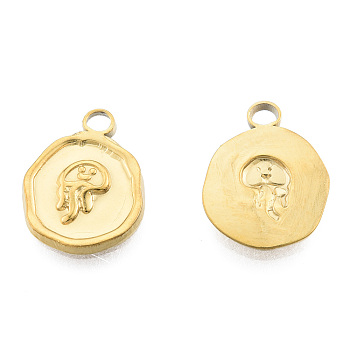 Ion Plating(IP) 201 Stainless Steel Pendants, Flat Round with Jellyfish, Real 18K Gold Plated, 16x13x2mm, Hole: 2mm
