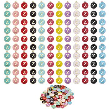120Pcs 12 Colors Golden Plated Alloy Charms, with Enamel, Enamelled Sequins, Flat Round with Letter, Letter.Z, 14x12x2mm, Hole: 1.5mm, 10pcs/color