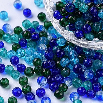 Baking Painted Crackle Glass Beads, Ocean Mix, Round, Mixed Color, 4~4.5x4mm, Hole: 1mm, about 400pcs/bag
