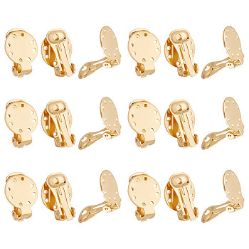 20Pcs Ion Plating(IP) 304 Stainless Steel Clip-on Earring Settings, Flat Round, Golden, 20x15x9mm, Hole: 2.5mm