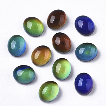 Translucent Glass Cabochons, Color will Change with Different Temperature, Flat Oval, Black, 12.5x10.5x6.5mm