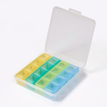 Plastic Bead Containers, Flip Top Bead Storage, Removable, 16 Compartments, Rectangle, Colorful, 11.4x11.2x2.8cm, 4 Compartments: about 10.15x2.4x2.3cm, 16 Compartments/box