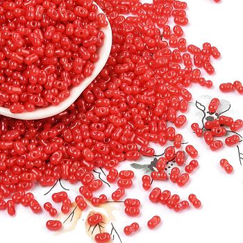 Baking Paint Glass Seed Beads, Peanut, Crimson, 6x3.5x3mm, Hole: 1mm, about 4500pcs/pound