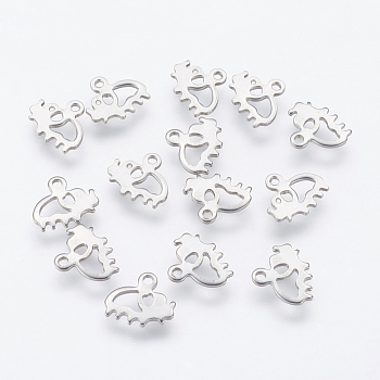 304 Stainless Steel Charms, Elephant, Stainless Steel Color, 9.5x11x1mm, Hole: 1mm