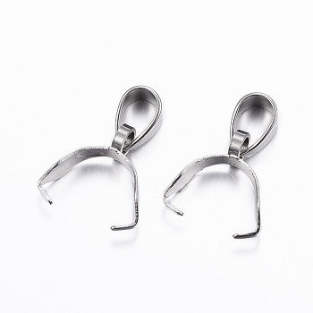 304 Stainless Steel Pendant Pinch Bails, Stainless Steel Color, 15x8x3mm, Hole: 5x3.5mm