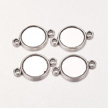 Alloy Cabochon Connector Settings, Lead Free and Cadmium Free, Flat Round, Antique Silver, 18x12x2mm, Tray: 10mm, Hole: 2mm